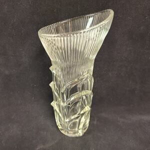 MCM Clear Glass Bud Vase Ribbed Scalloped Leaf Vintage Mid-Century Decor